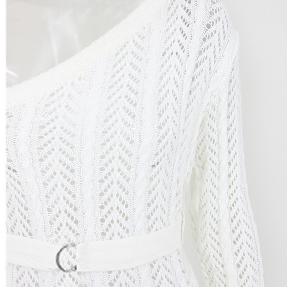 White Crochet Knit Bodycon Cover Up Maxi Dress - Picture 7 of 8
